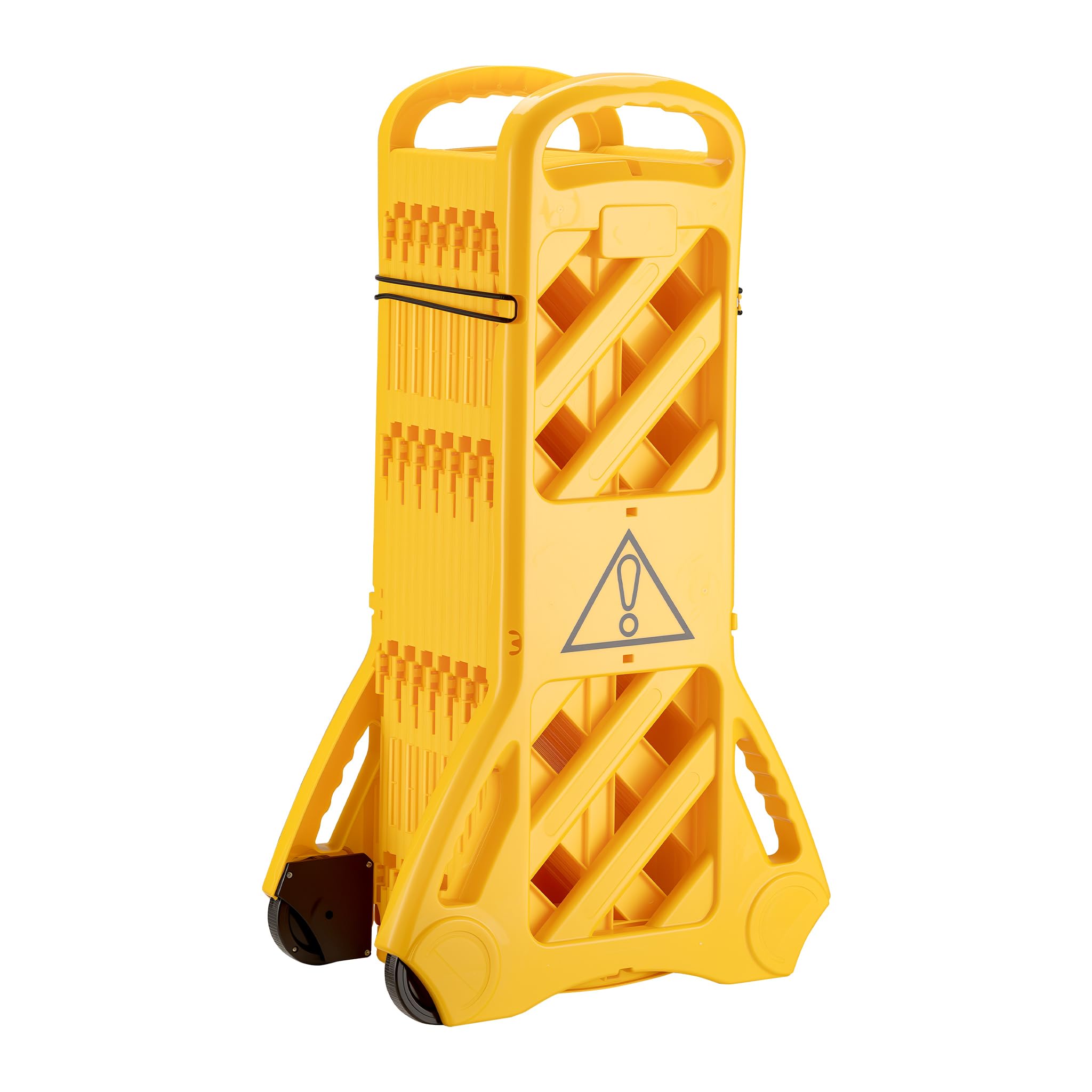 Wiltec Barricada de seguridad plegable extensible hasta 3,9 m, plástico PE resistente, rodillos integrados para fácil transporte, alta visibilidad, perfecta para obras y control de tráfico peatonal