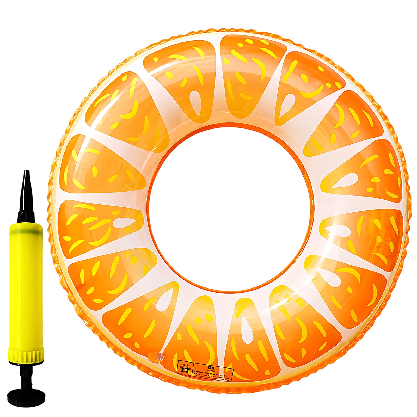 2Pcs Inflatable Ring, Swimming Ring with Orange Citrus Design, Includes Hand Pump, Pool Float Set for Summer Water Fun
