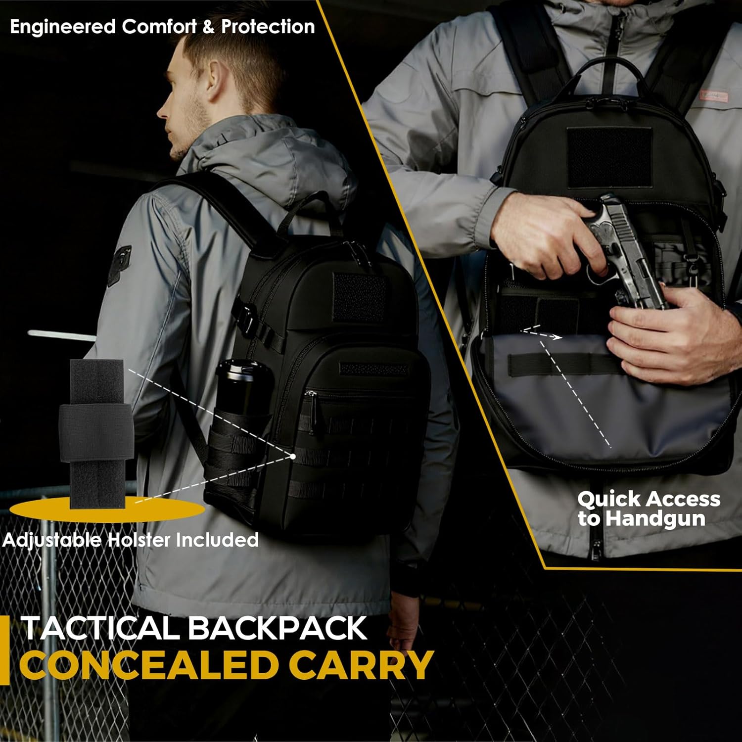 Tactical Backpack for Men Military Backpacks with Holster Army 3 Days Assault Pack Bug Out Bag for Hiking Camping (Black) - Image 4