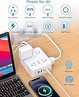 Vista 2 de Power Strips with Surge Protection - HANYCONY 8 Widely Outlets with 4 USB Ports (2 USB C), 3-Side Outlet Extender Strip, 5 Ft Extension Cord, Ideal