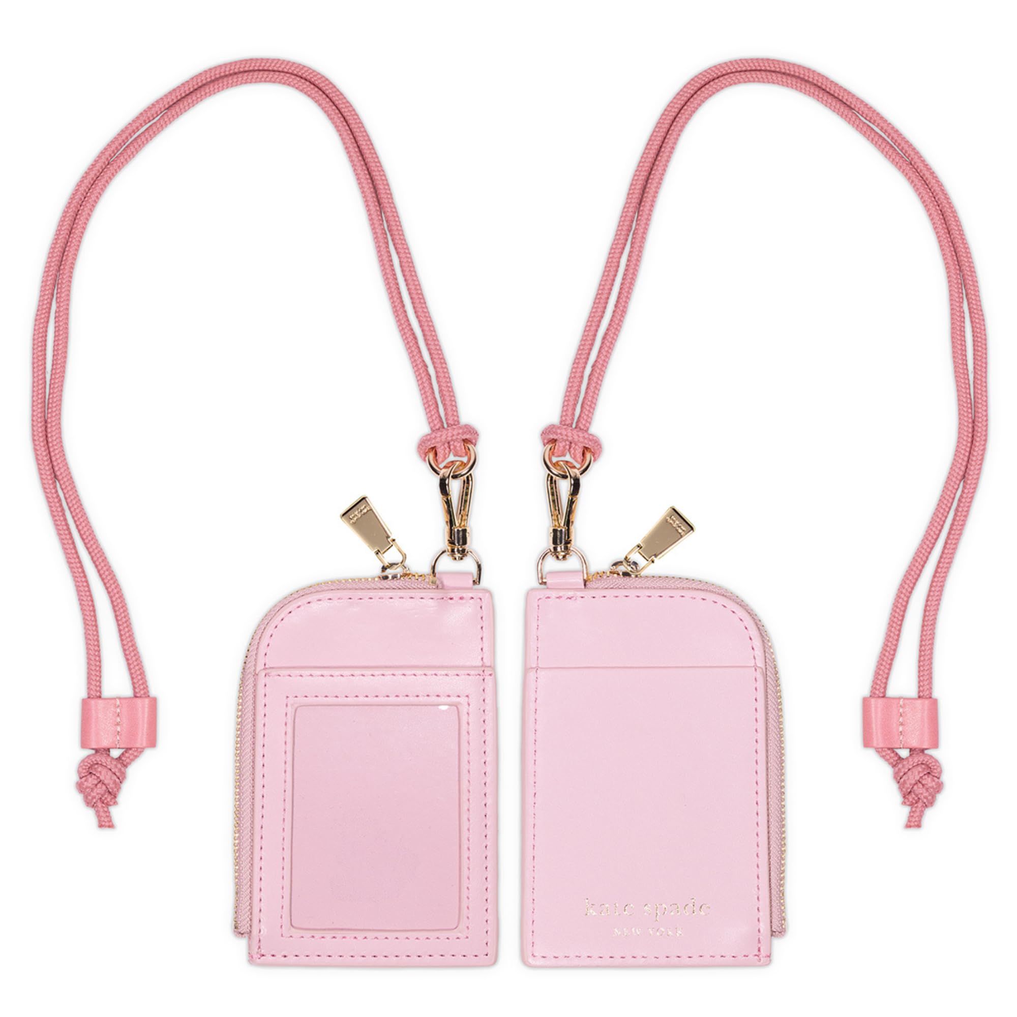 kate spade new york ID Badge Holder with Lanyard Vegan Leather Slim Card Wallet with Zipper Name Tag