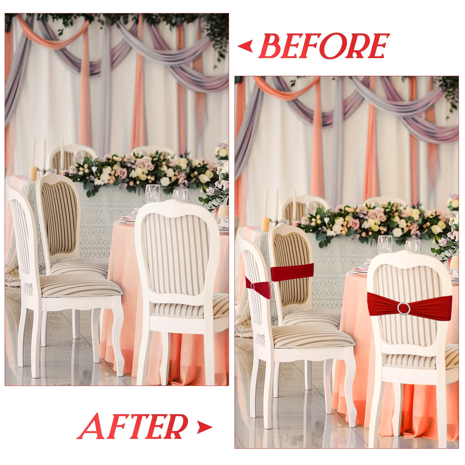 Tudomro 80 Pcs Spandex Chair Sashes Bows Elastic Chair Cover Bands with Buckle Slider Stretchable Chair Sashes Bow for Wedding Reception Ceremony Banquet Decoration (Red)