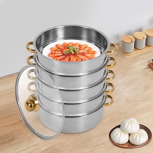 Miniatura 2 de Olla de vapor, olla de vapor de acero inoxidable de 5 niveles con práctica asa de tapa, utensilios de cocina multiusos de 5.0 cuartos de galón para