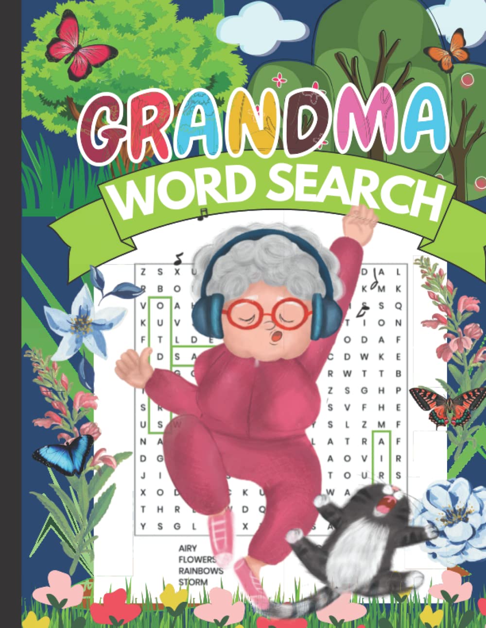 Beautiful Grandma's Word Search: Large Print Word Search Puzzles for Seniors Very Easy, Word Search for Adults Large Print Grandma (Funny Granny Dancing With Cat)