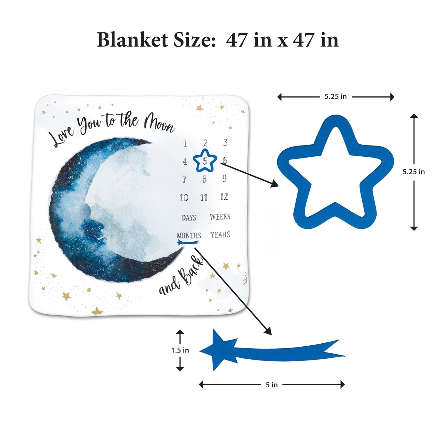 Lillian Rose to The Moon and Back Baby Milestone Blanket, Dark Blue