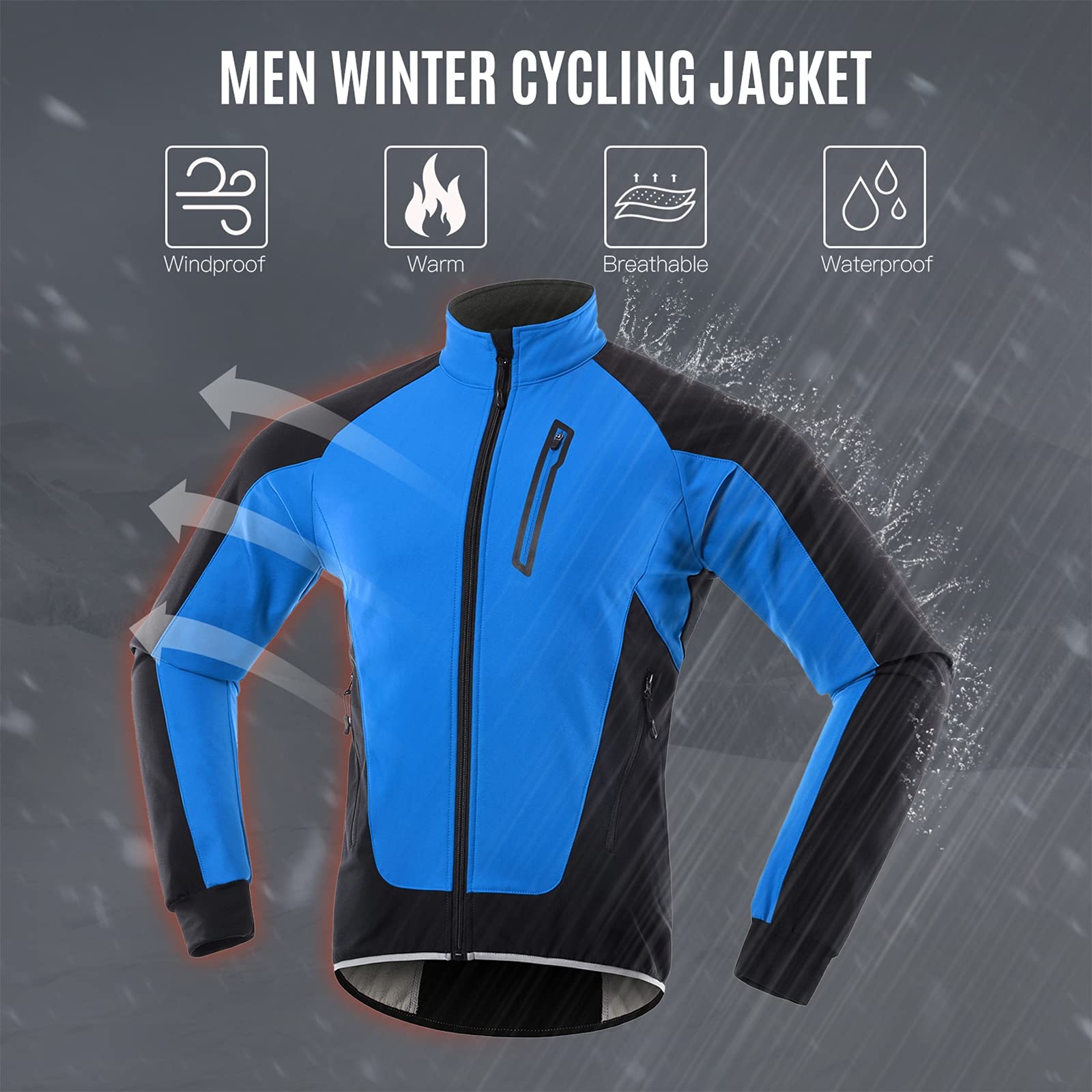 Veste de Cyclisme Manteau Polaire Thermique pour Femme, Vestes Réfléchissantes Composites à Trois Couches Imperméable Coupe-Vent Respirant