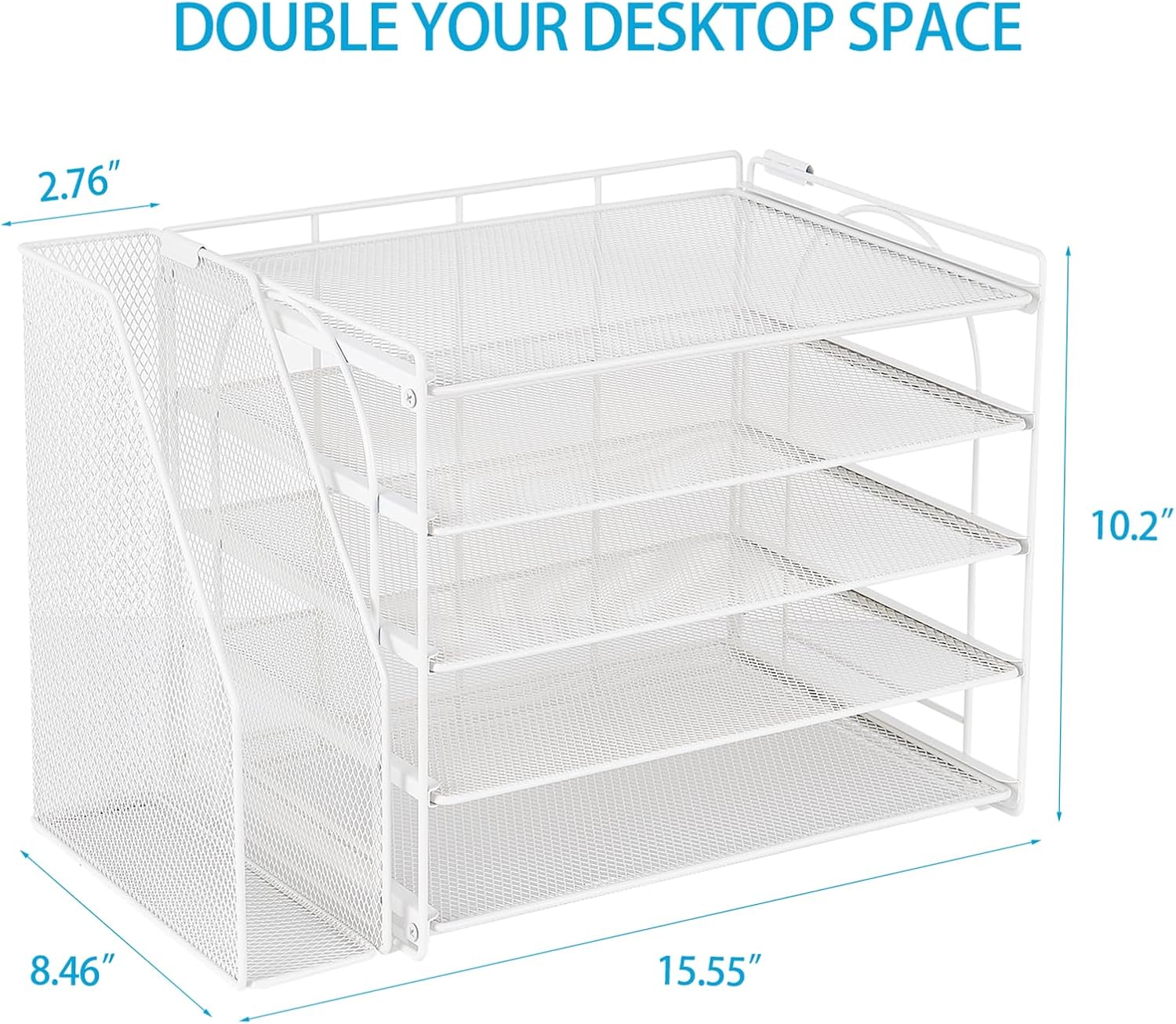 AUPSEN Desk Organizers and Accessories, 5-Tier Desktop Paper File Organizer with Removable File Holder, Desk Accessories & Workspace Organization for Home Office Supplies (White)