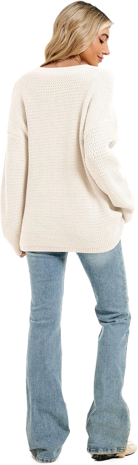 Womens 2025 Fall Sweaters Long Sleeve Chunky Knit Pullover Sweater Casual Crew Neck Oversized Sweaters - Image 7