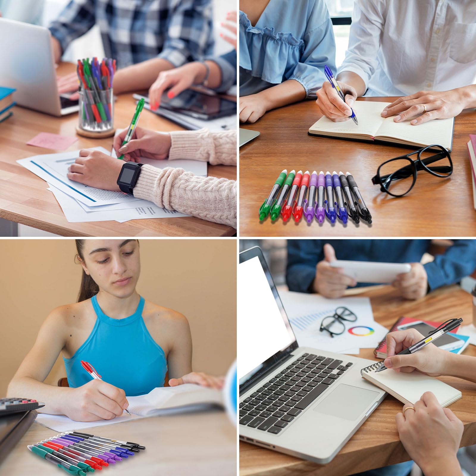 Jetec Confezione da 500 penne a sfera in gel di alta qualità, punta fine 0,7 mm, retrattili, con inchiostro gel, per scrivere diari, prendere appunti, scuola e ufficio (nero, blu, rosso, verde, viola)