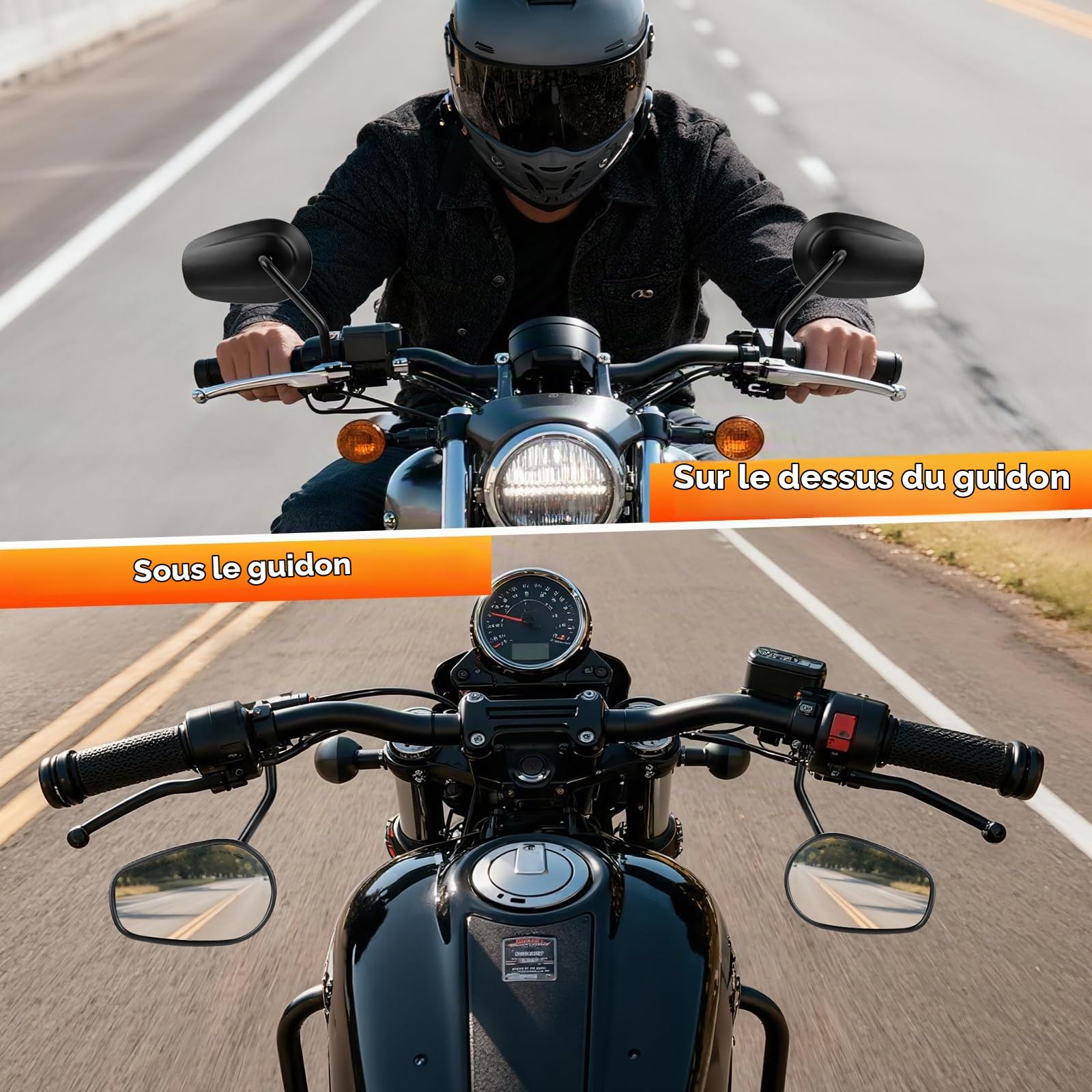 DREAMIZER 8mm noir Rétroviseurs Moto de Guidon aile pour Dyna Super Glide Street Glide Road Glide Softail