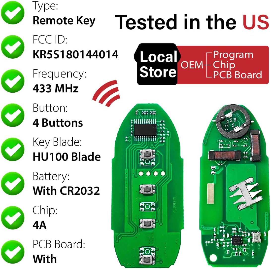 2 Keylessbest Replacement for Nissan Pathfinder Murano SV Titan Key Fob Remote Control 2017 2018 2019 2020 4 Buttons 433MHz KR5S180144014,Black