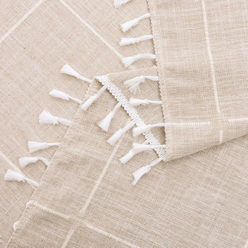 Miniatura 5 de Urby Manteles de mesa de lino sintético marrón crema para mesas rectangulares de 6 a 8 pies con capacidad para 6 a 8 personas. Manteles de mesa de