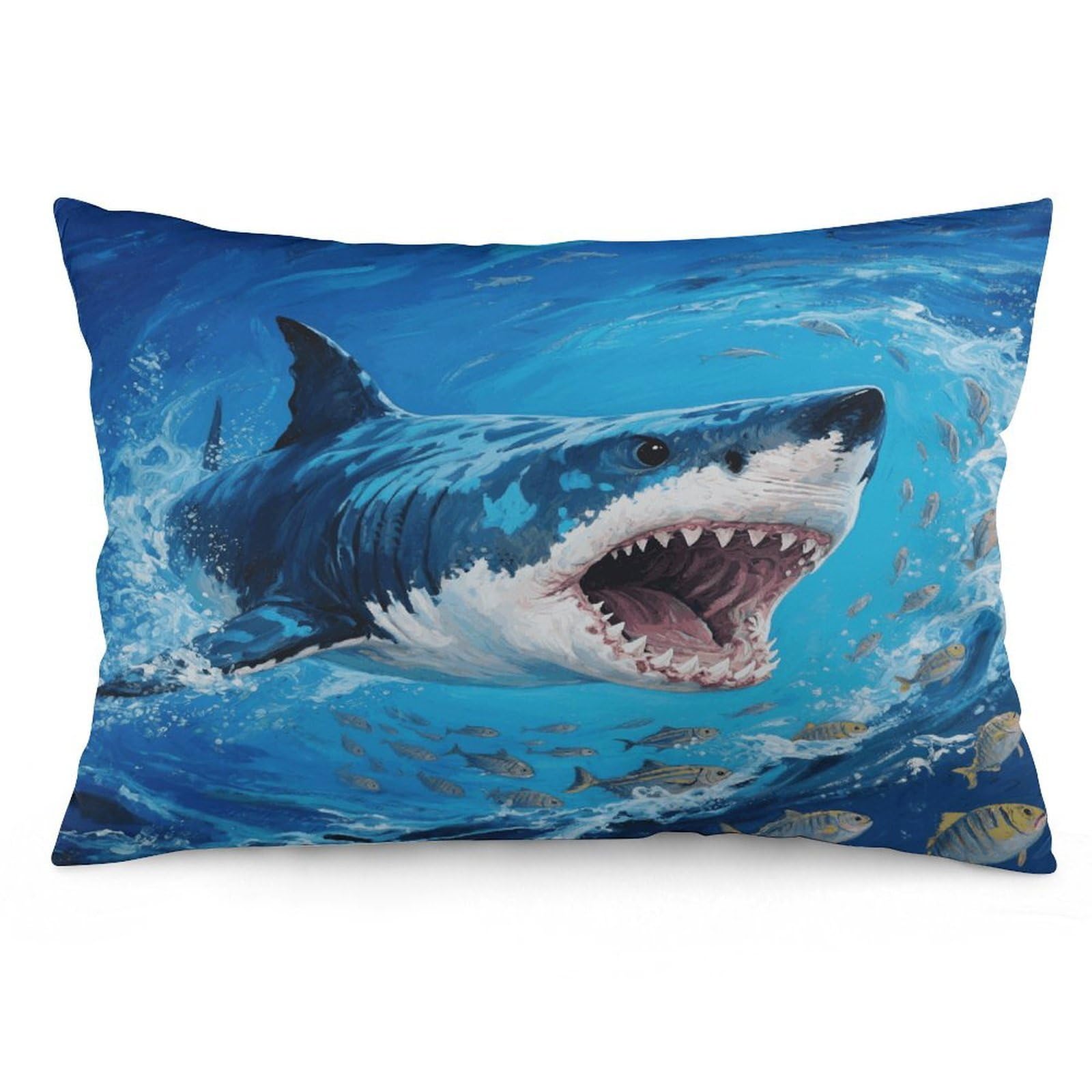 Fiercely Shark Throw Pillow Cover Soft Lumbar Pillow Covers with Zipper Breathable Rectangular Cushion Case Polyester Pillow Case Decorative Body Pillow Cover for Couch Bed