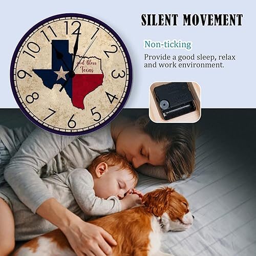 Miniatura 6 de Reloj de pared Texas God Bless Texas, reloj de pared con movimiento silencioso, reloj de pared de 10 pulgadas, funciona con pilas, reloj redondo de