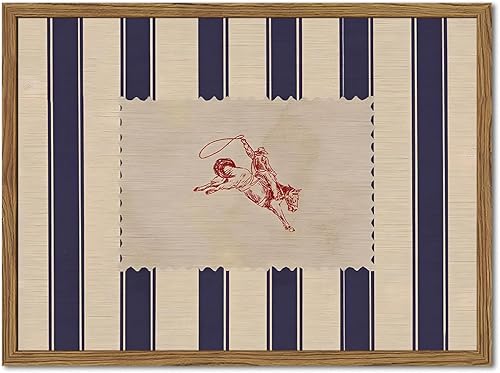 Decoración vintage de pared occidental, arte de pared de rodeo a rayas, póster de vaquero del suroeste de mediados de siglo, impresiones en lienzo,