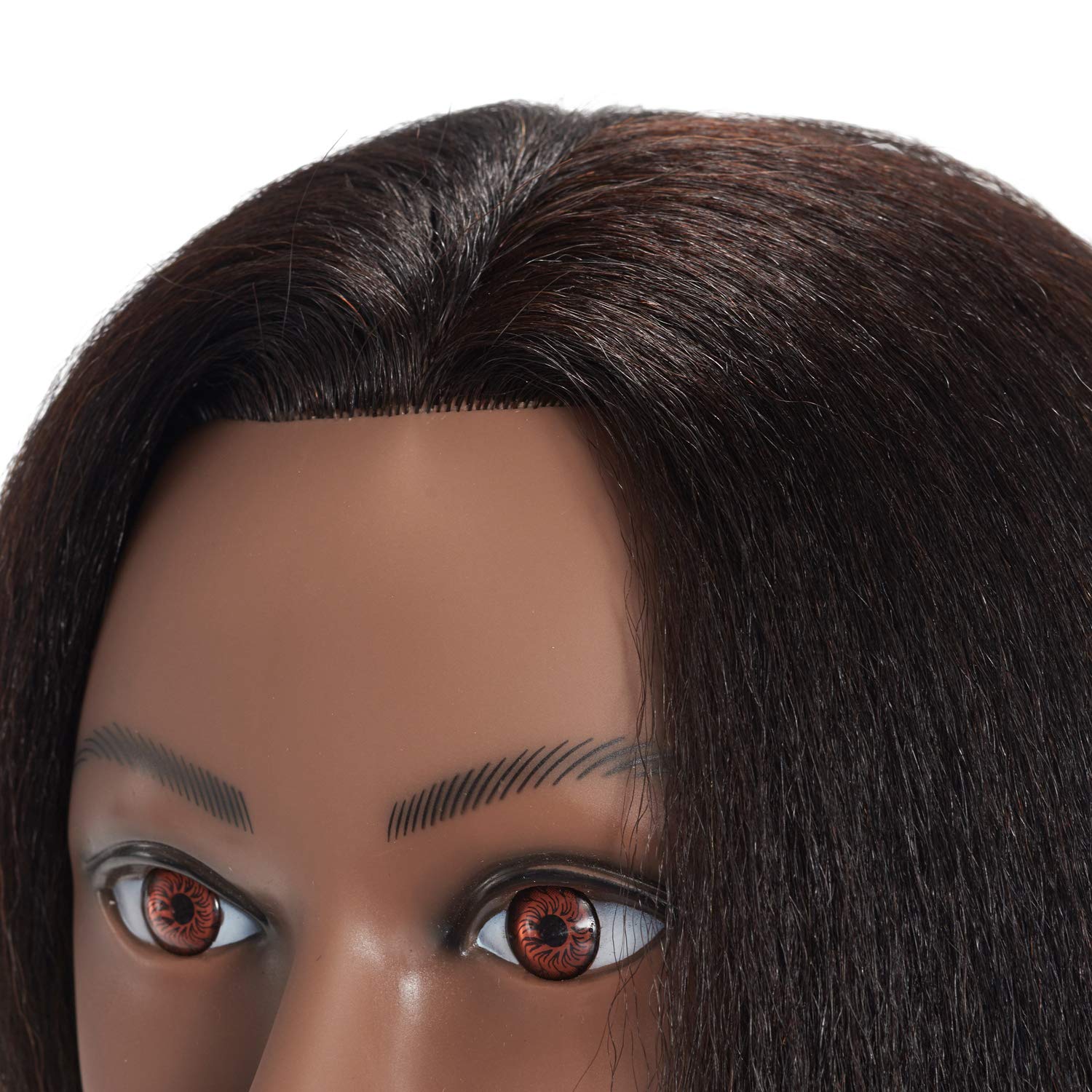 Traininghead 16 inch 100% Real Hair Mannequin Head Training Head Cosmetology Doll Head Manikin Practice Head Hairdresser with Free Clamp Holder Female