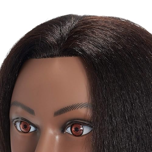 Miniatura 4 de Cabeza de maniquí 100% de pelo real, cabeza de entrenamiento, cosmetología, cabeza de maniquí con abrazadera gratuita., A