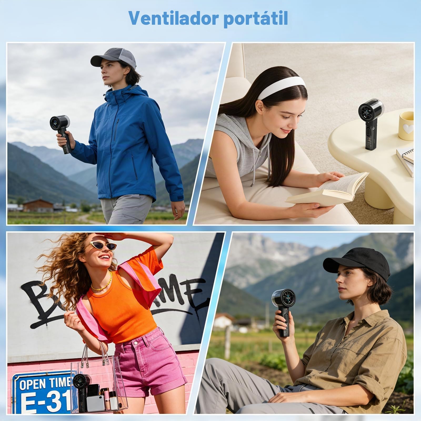 G-STORY Ventilador Nebulizador turbo portátil, 1-100 Velocidades Ajustables, 4000mAh Batería Recargable con pantalla digital,Depósito de agua nebulizada de 45ml, para Viajes, Oficina, Exterior(Negro)