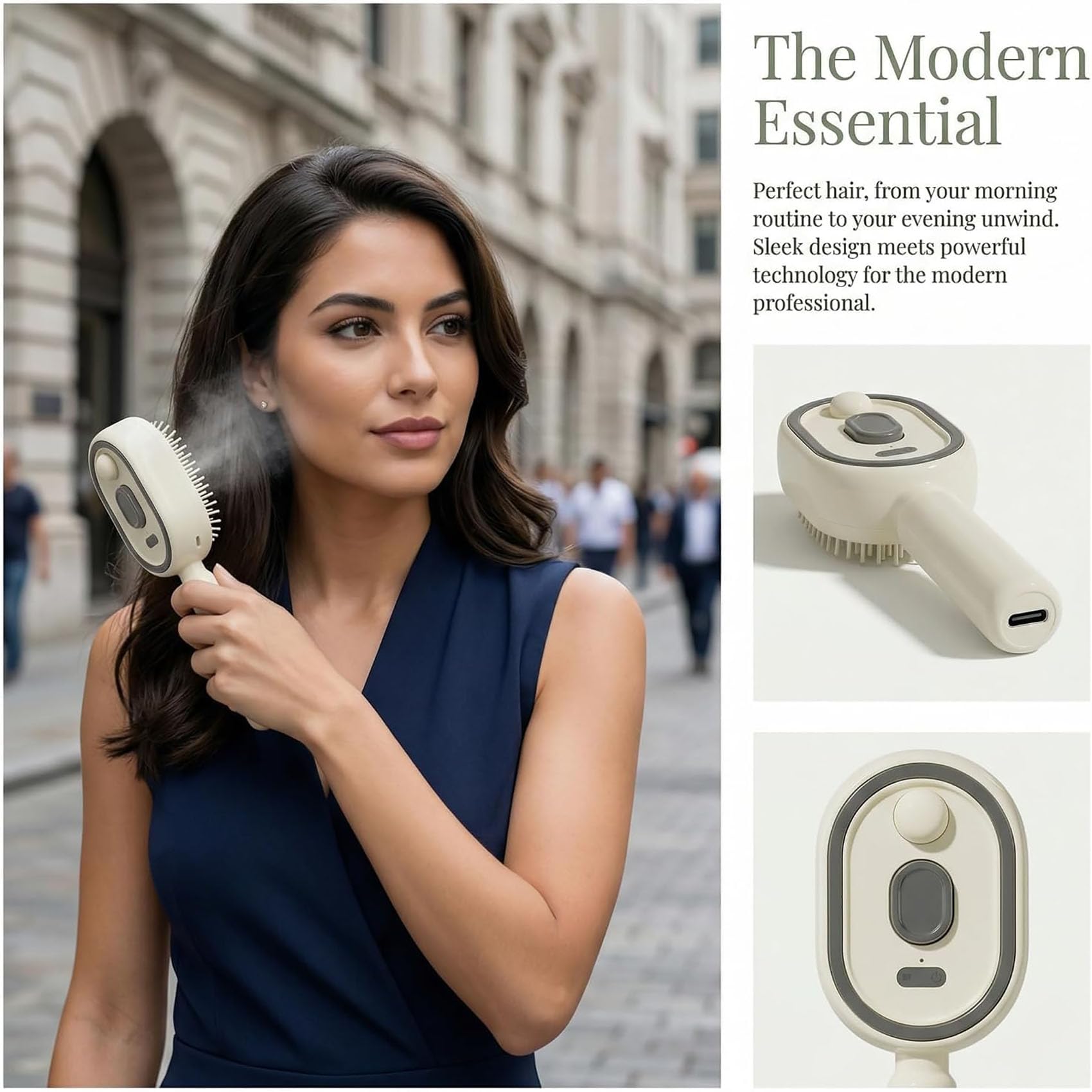 Brosse à vapeur électrique, peigne à vapeur électrique pour femmes, lisseur à vapeur rechargeable avec spray, peigne de massage coussin d'air, outil de coiffure démêlant anti-frisottis (Rose)