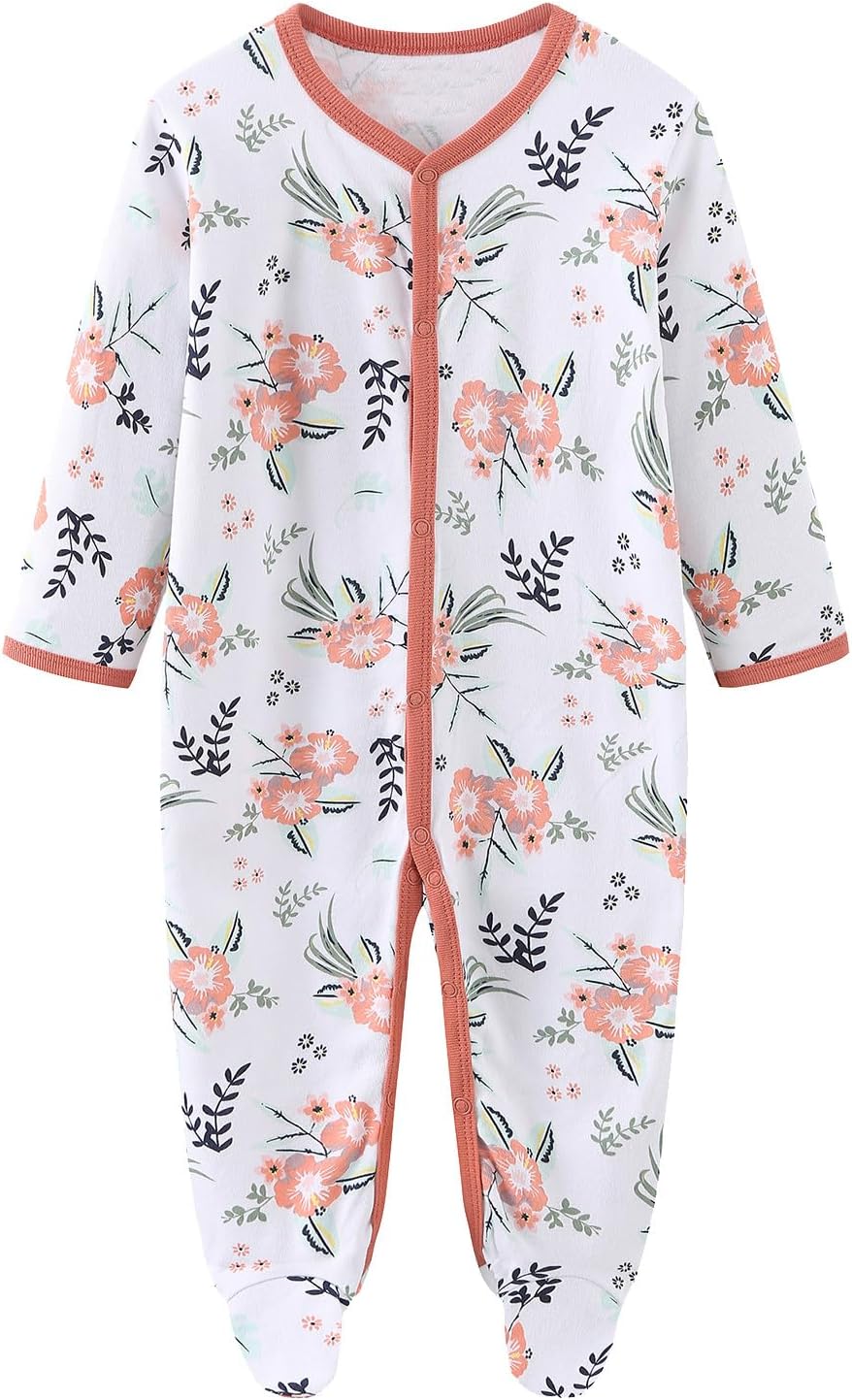 Baby Girls Boys Long Sleeve Printed Bodysuit Infant Foot Jumper Cotton One-Piece Romper 0-12 Months