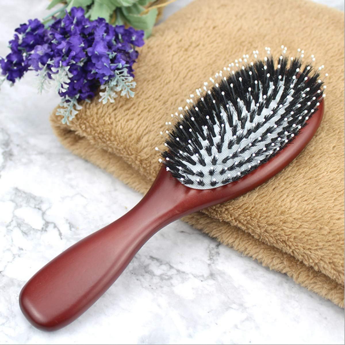 Natural wood Hair Brush，Hair Brush for Women Men Kids for Thick Curly Thin Long Short Wet or Dry Hair Adds Shine and Makes Hair Smooth