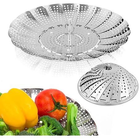 Sayfine Vegetable Steamer Basket, Premium Stainless Steel Veggie Steamer Basket for cooking - Folding Expandable Steamers to Fits Various Size Pot (Large(6.1" to 10.5"))