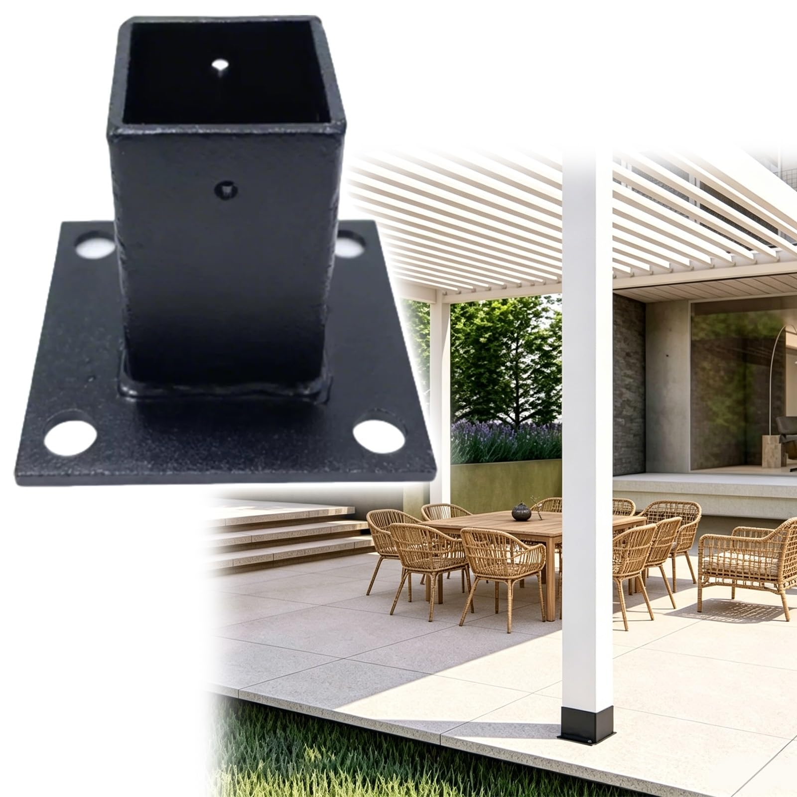 LZMZMQ Soporte para Poste Base para Poste de Madera Soportes De Pérgola, Anclaje De Hormigón para Base De Poste, Base De Soporte De Cubierta Decorativa(180x180mm/7x7in)
