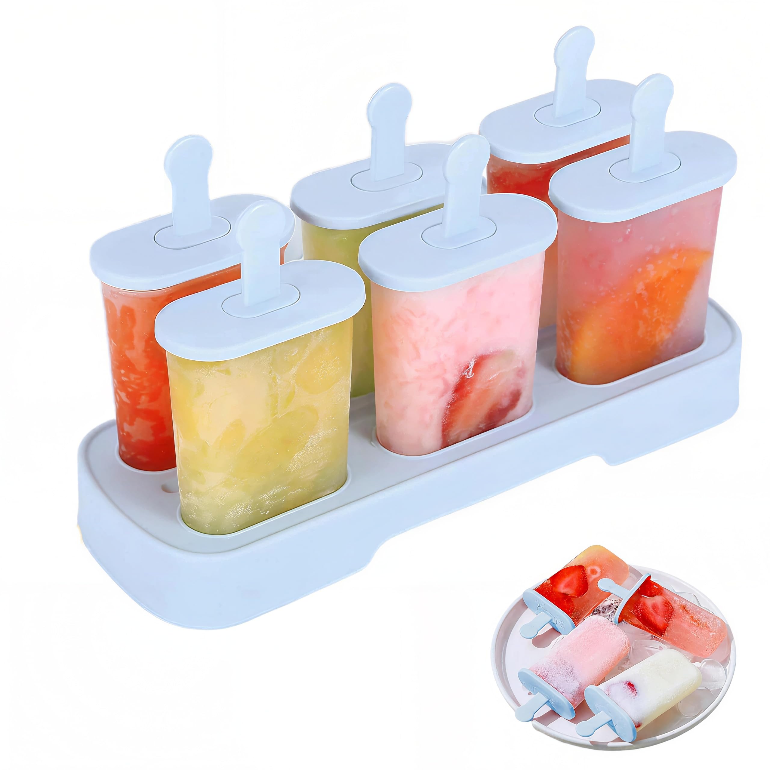 Moldes para Helados con Palo, 6 Cavidades Moldes Helados, DIY Molde Helado para Paletas y Helados Caseros (Azul)