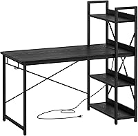 IRONCK 47" Computer Desk with Power Outlet, USB Ports & Reversible Storage Shelves - Black Home Office Workstation