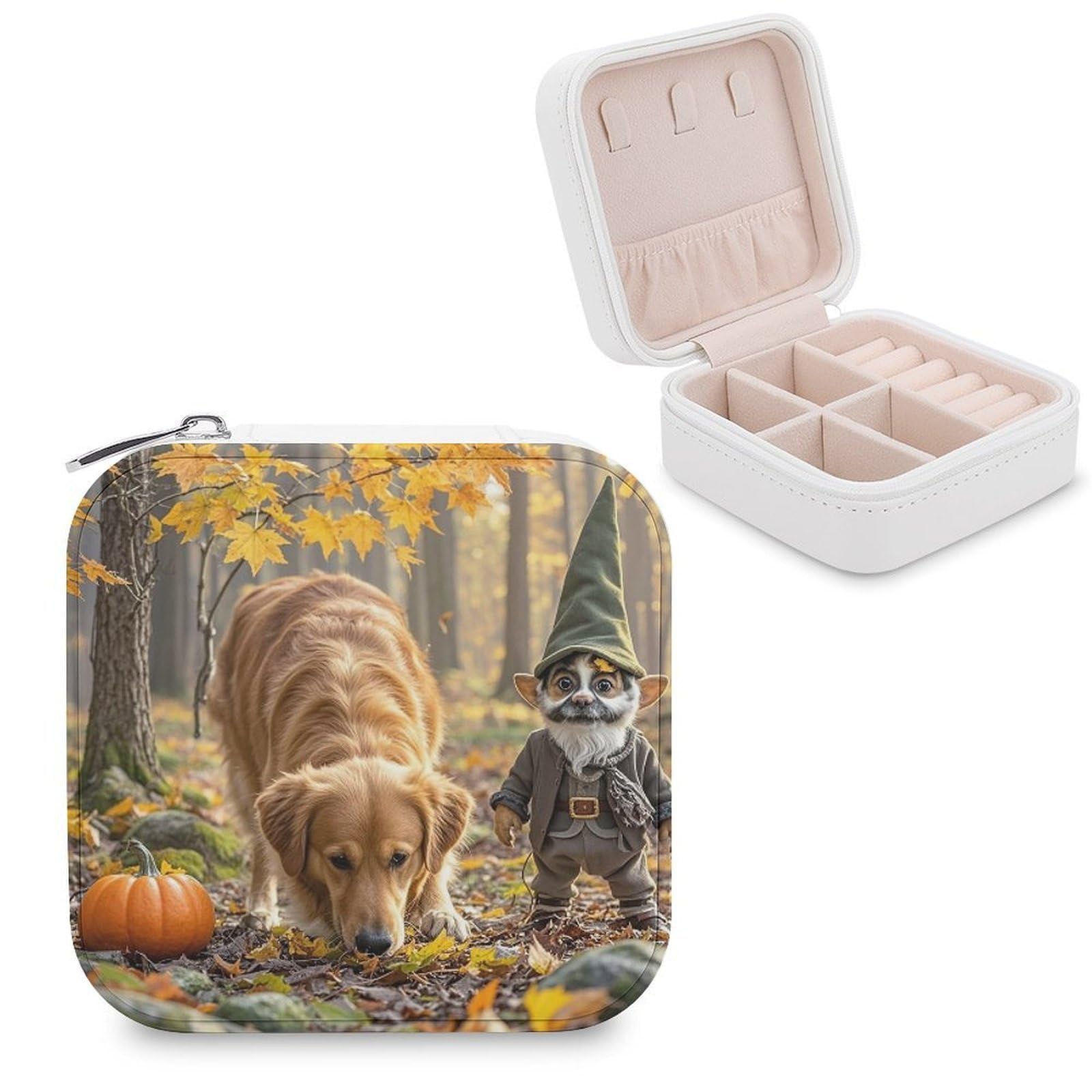 LZQPOEAS Pumpkins And Maple Leaves Jewelry Box Mini Jewelry Travel Case Trendy Stuff Ring Box Custom PU Leather Jewelry Boxes Portable Jewelry Case Earring Storage Organizer for Girls Women