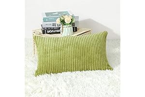 Artscope Cozy Striped Corduroy Pillow Covers Super Soft 12 x 20 Inches - Apple Green