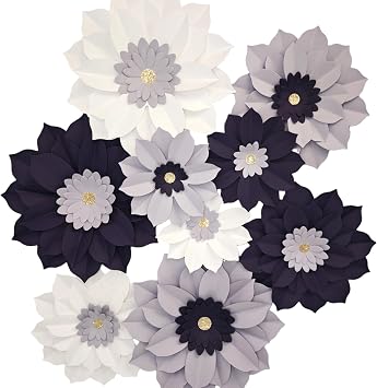 9PCS 3D Paper Flower Wall Decor Set - Assorted 6-10 Inch Grape Purple, Lavender & White Paper Flowers for Wedding Backdrop, Bridal Shower, Birthday Party & Lavender Nursery Decor
