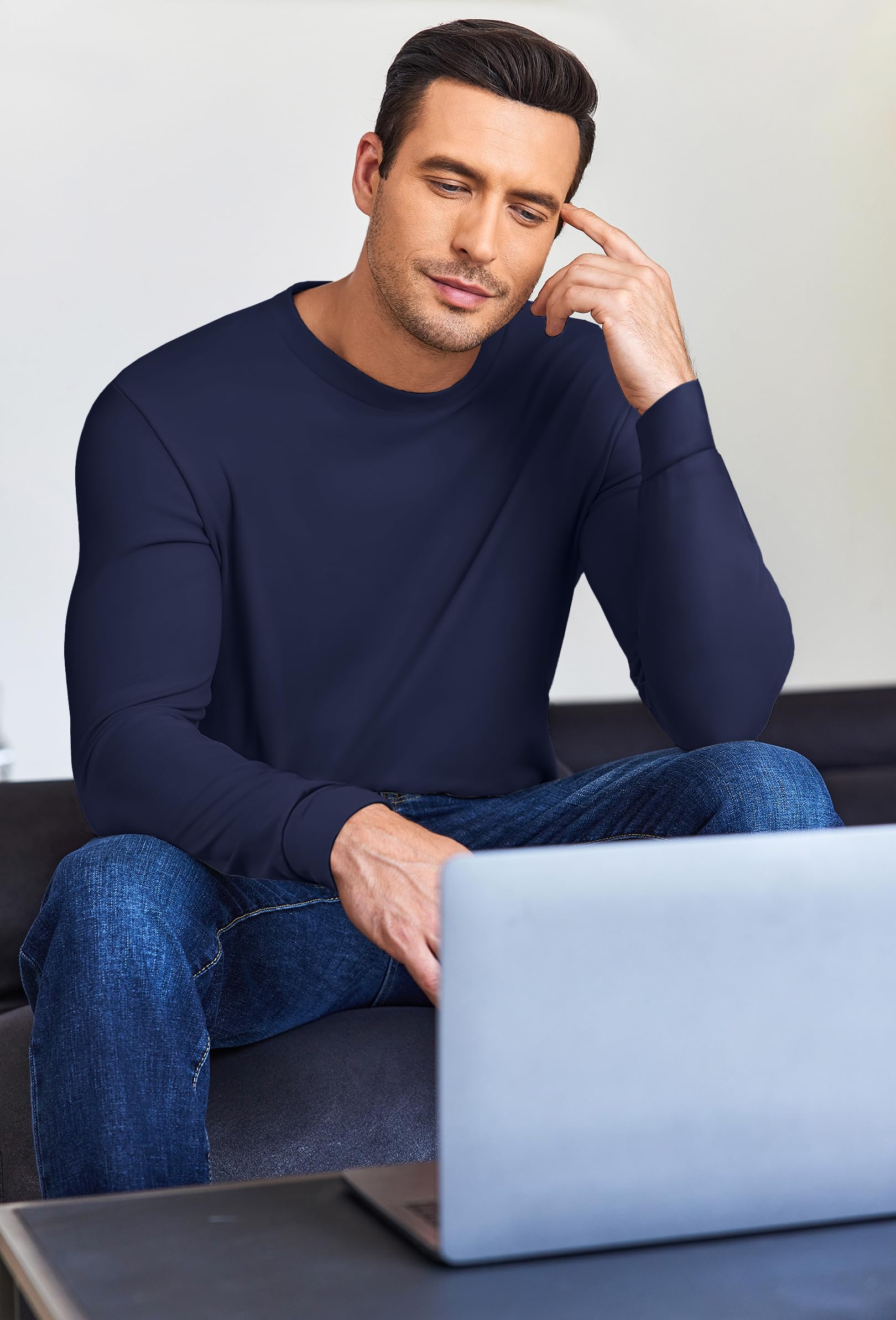 Ekouaer Haut Thermique Homme Maillot de Corps à Manches Longues sous-Vêtements Chauds Automne,S-3XL