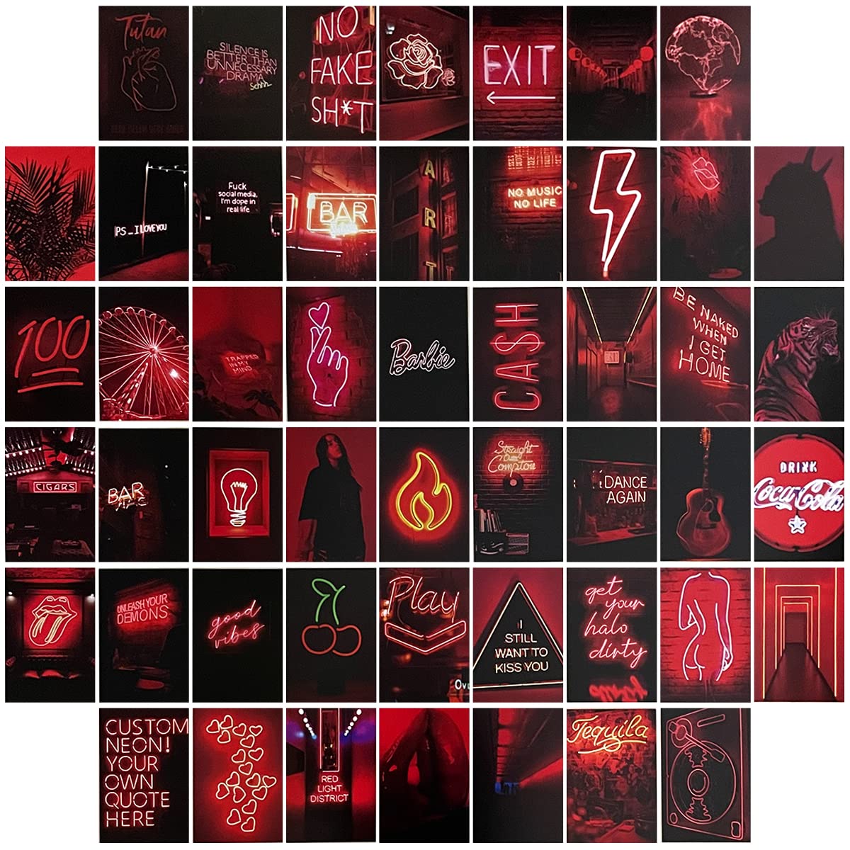 50 pieces/100 patterns Aesthetic Wall Collage Kit, Wall Art Collage Kit, Aesthetic Posters for Dorm Wall Decor, Wall Art Print for VSCO Girls, Aesthetic Photo, Bedroom Decor for Teen Girl (Grunge)