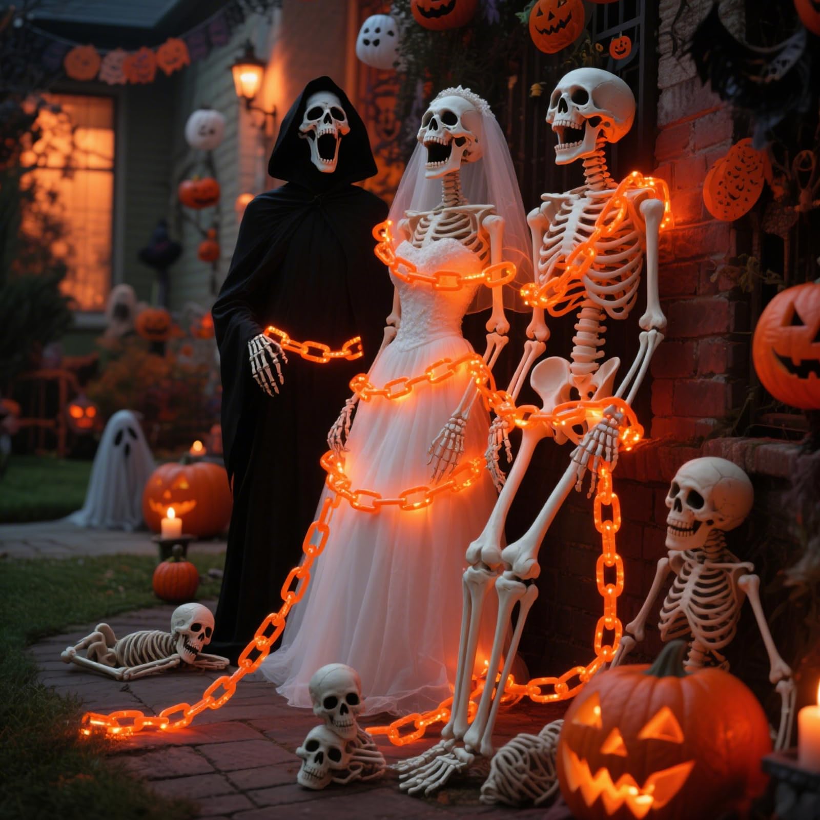 Luci di Halloween a batteria, timer 102 LED arancione prigione catena luci, 8 modalità impermeabili decorazioni di Halloween all'aperto interni casa infestata, zucca, portico, cortile, decorazione per