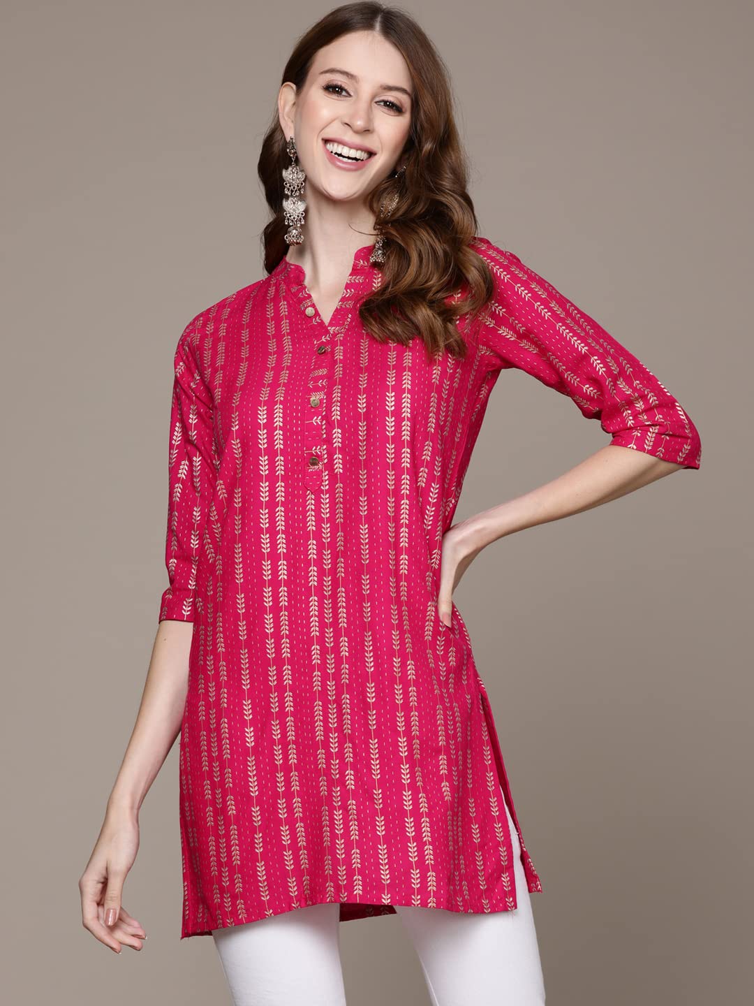 Anubhutee Women's Rayon Printed Straight Kurti Abwki2151_Pn_S_Pink