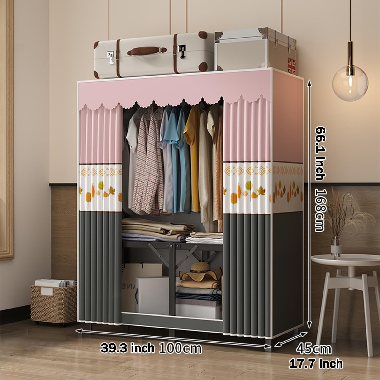 Einfacher Kleiderschrank-Organizer aus Stoff mit Aufhängestange für Schlafzimmer, Wohnzimmer und Garderobe, ideal für Schuhe und Taschen