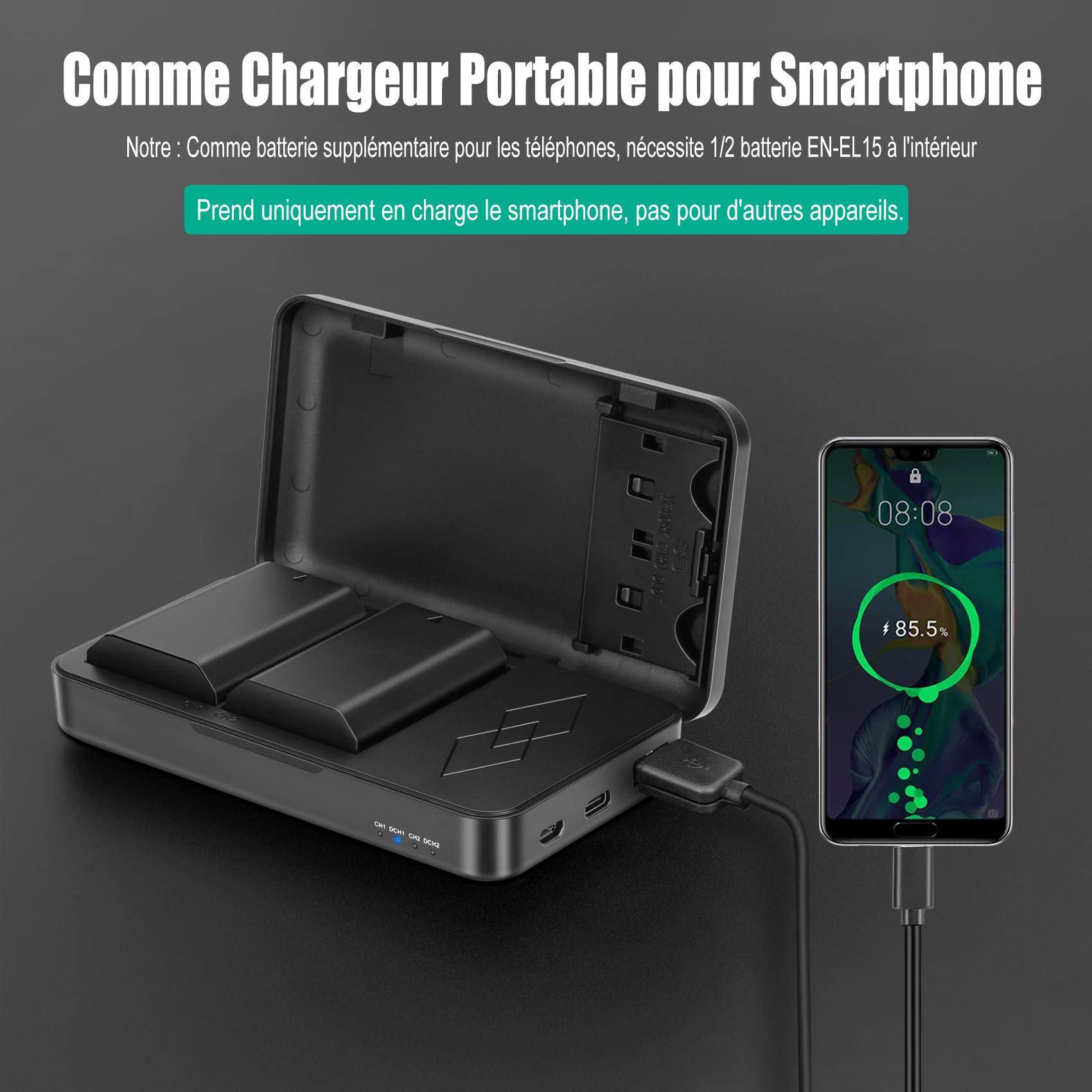 JYJZPB 2X EN-EL15C EN-EL15B Batterie et Chargeur de Batterie EN-EL15a pour Nikon D7500, D750, Z6, Z7, D500, D600, D610, D810, D800, D800E, D710E, D850, D7000, D7100, D7200