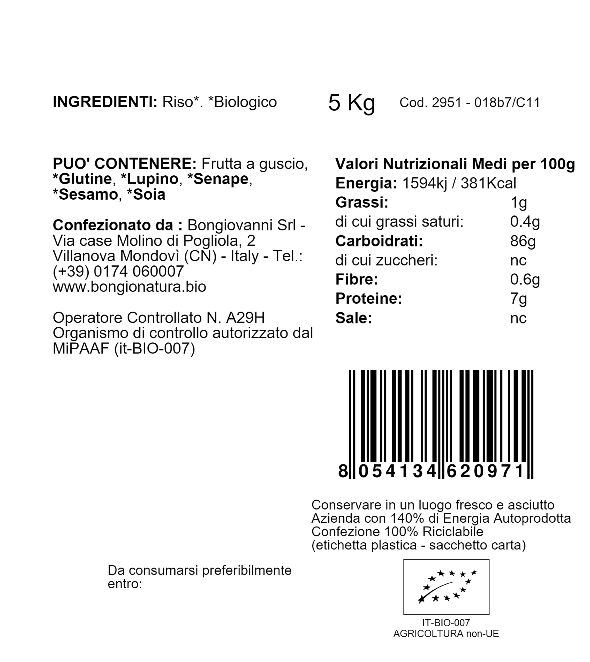 BONGIOVANNI FARINE E BONTA' NATURALI Riso Soffiato 5Kg BIO