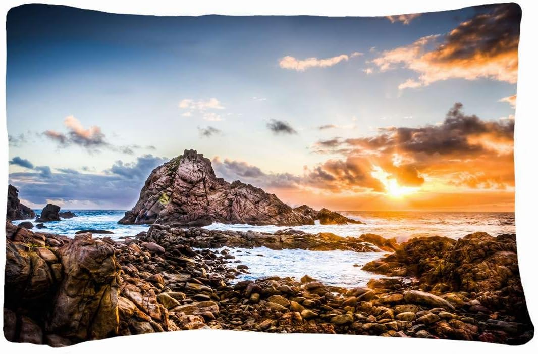 Microfiber Peach Standard Soft And Silky Decorative Pillow Case (20 26 Inch) - Nature Sunrise Sunset Sunset Sunlight Rocks Stones Ocean