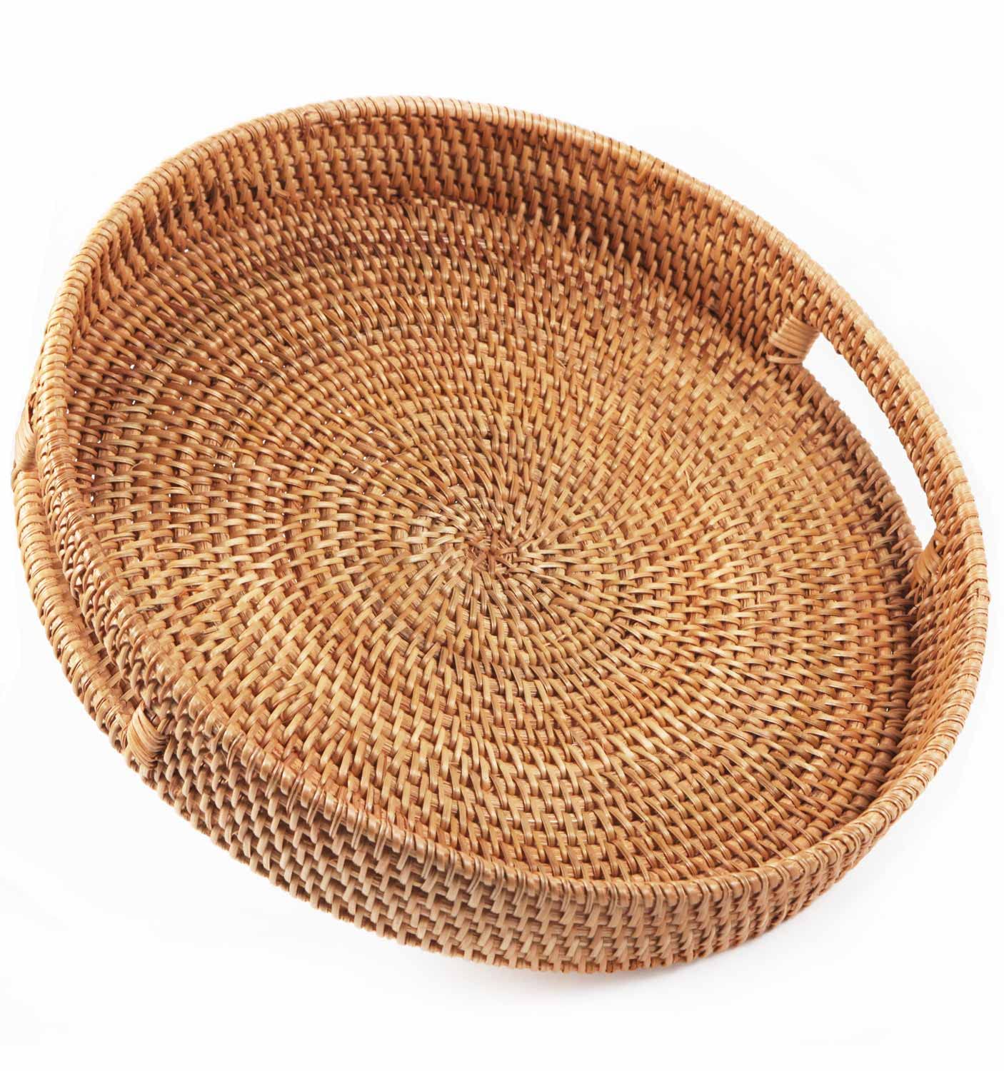 Livelab Rattan Tray, Hand Woven Tray Round Basket Tray with Cut Out
