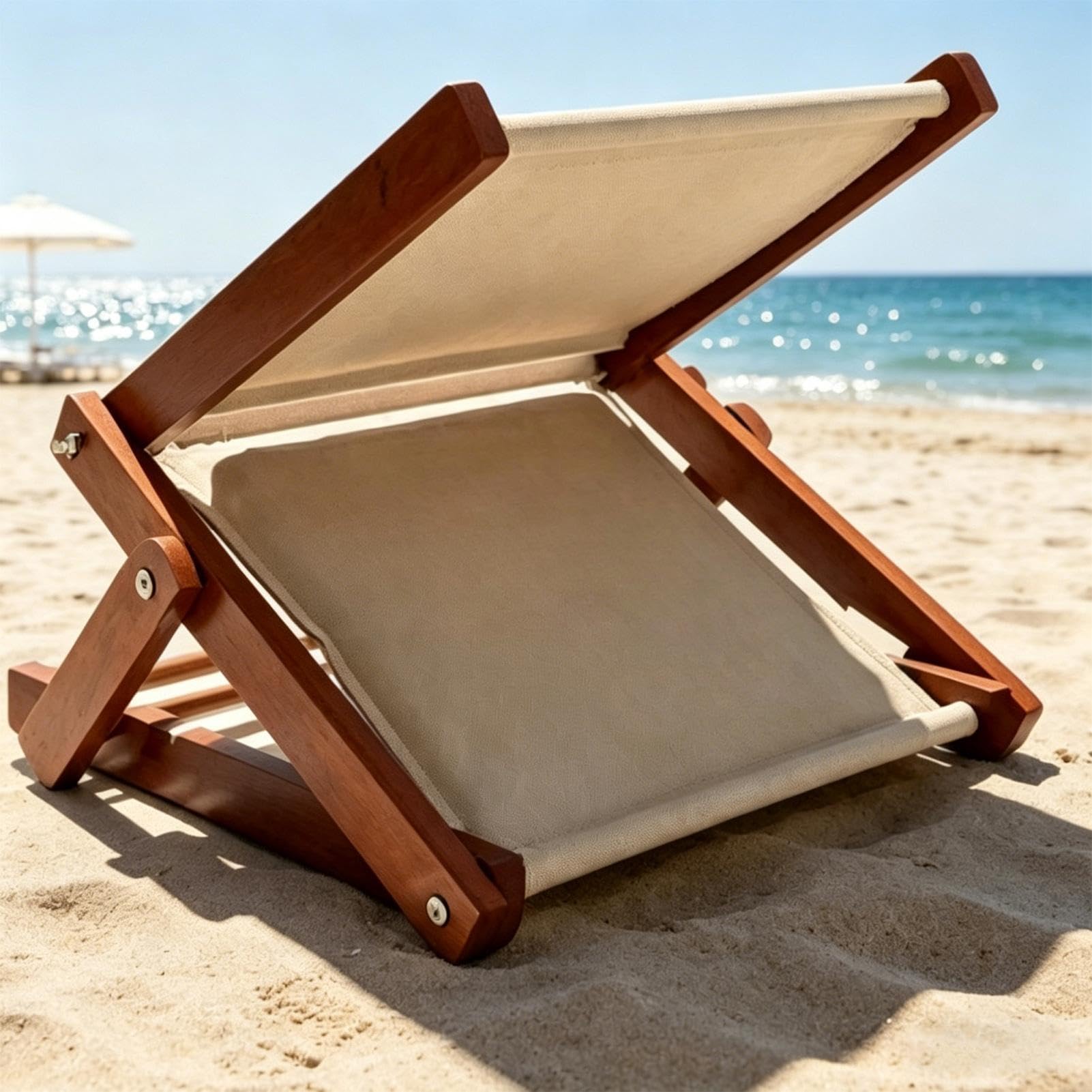 Rifugio per il sole sulla spiaggia per la testa, sedia pieghevole con struttura in legno, con cuscino elastico, ombrellone per la testa da spiaggia, per abbronzatura corporea, piscina all'aperto