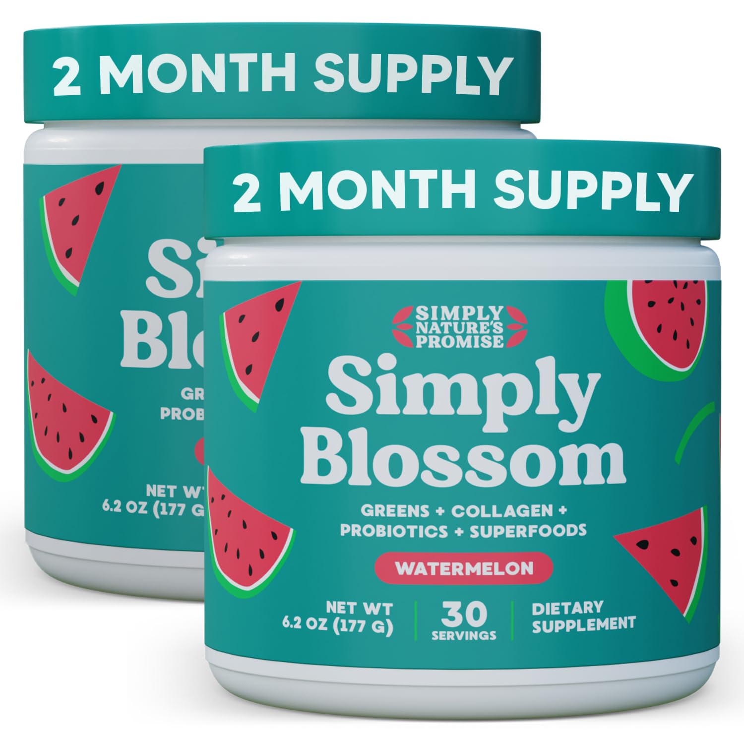 Simply Blossom Nutrition Daily Greens & Superfood Powder + Collagen + Probiotics for Women's Digestive Health & Bloating Relief. Help Your Health Bloom - 2 Month Supply - Watermelon