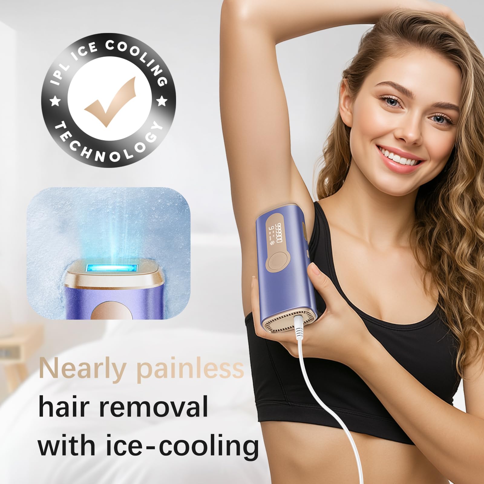 Haarlosy IPL Geräte Haarentfernung für Damen und Herren | 10 °C Eiskühlkontakt Schmerzfreie und Langanhaltende Ergebnisse, 86% Haarreduktion in 3 Wochen für Körper, Beine, Bikini