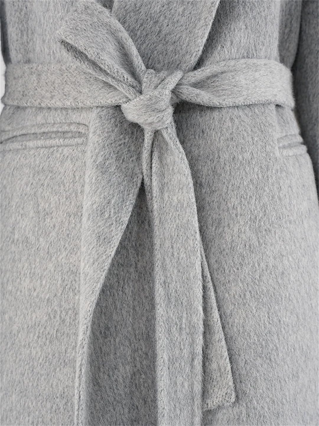 Hdhdeueh Abrigo largo de lana gris con cinturón de Laple para mujer, abrigo largo de invierno para el trabajo y la oficina con bolsillos