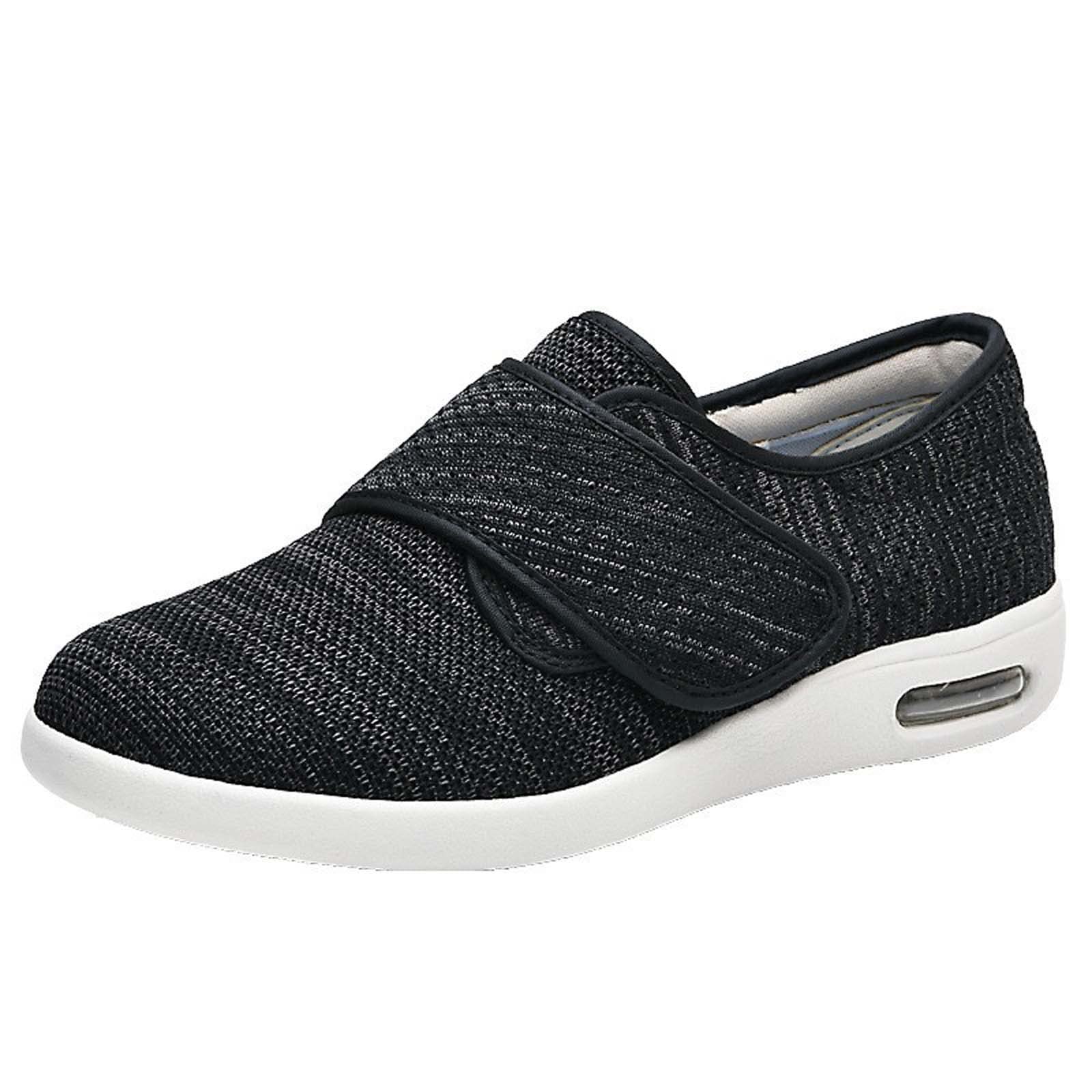Unisex Diabetic Edema Shoes, Extra Wide Fit Diabetic Shoes for Women Orthopedic Diabetic Shoes with Memory Foam Adjustable Walking Shoes for Elderly Arthritis Edema Swollen Feet Thumb Valgus(Black Gra