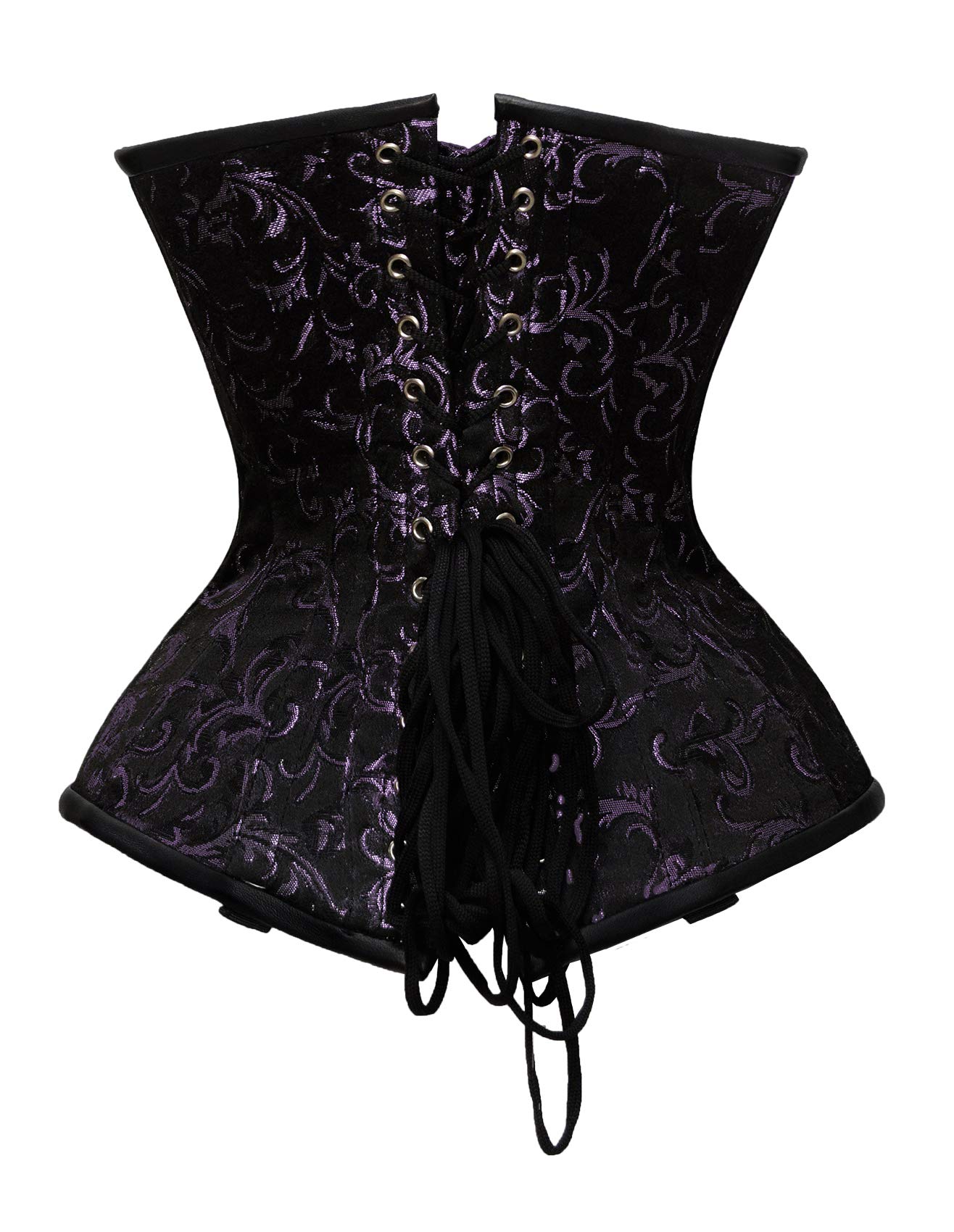 luvsecretlingerie 26 Double Steel Boned Waist Training Brocade & Faux Leather Underbust Shaper Corset #8709: XX-Large B011(purple)