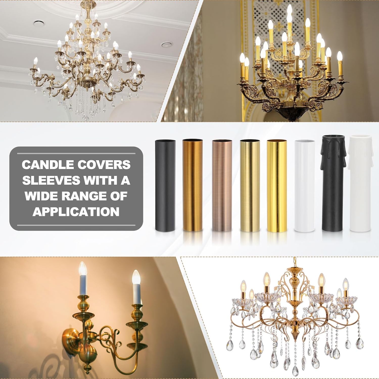 PATIKIL E12 Length Adjustable Candle Bulb Socket, 10 Set Candelabra Base Bulb Holder with 4" White Plastic Candle Cover Sleeves Cardboard Insulator, Black