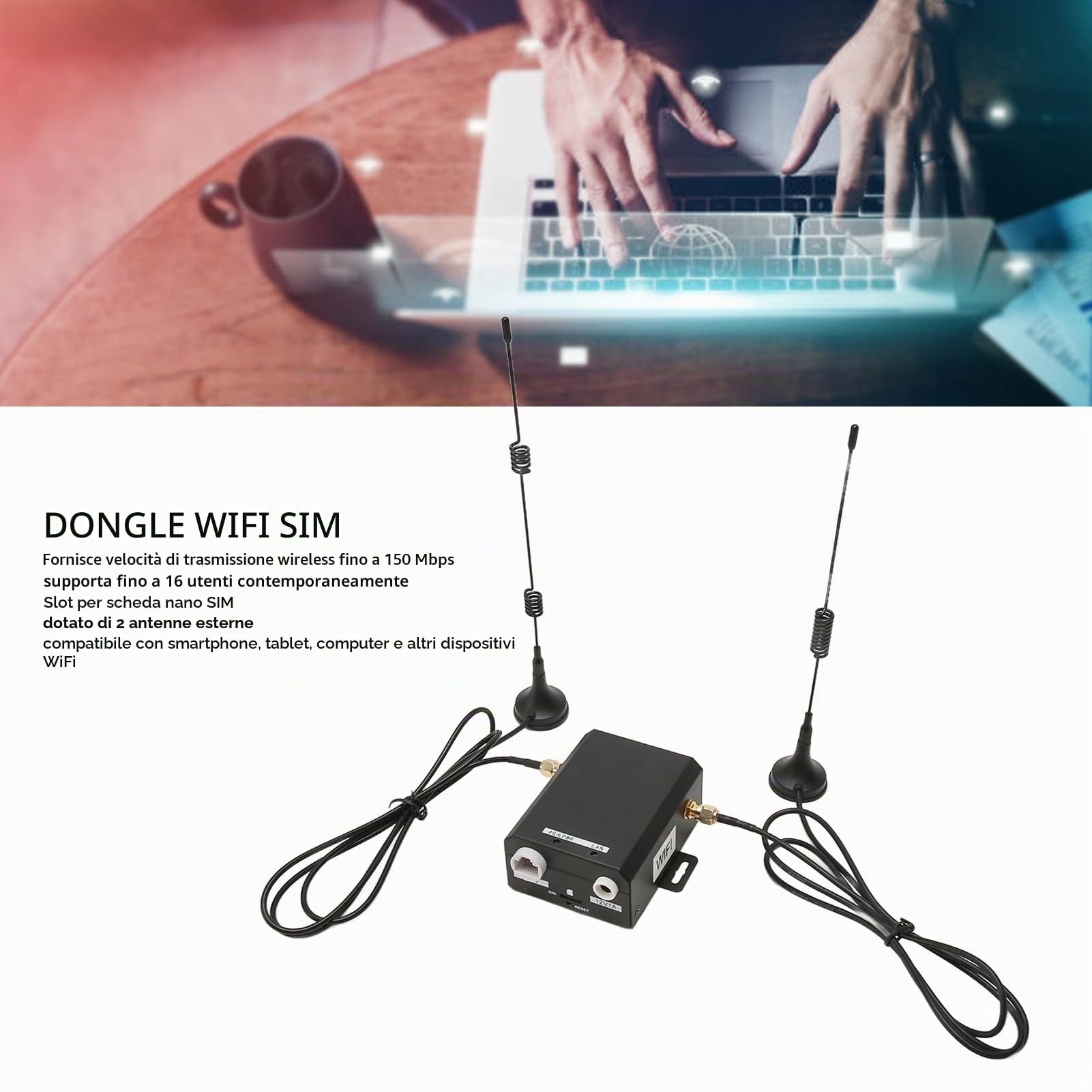Router 4G LTE con Antenna Esterna, Supporto Router WLAN Industriale Schede SIM Hotspot WLAN, per Casa, Giardino, Ufficio, 300 Mbit/s Fino a 16 Dispositivi (Spina europea)