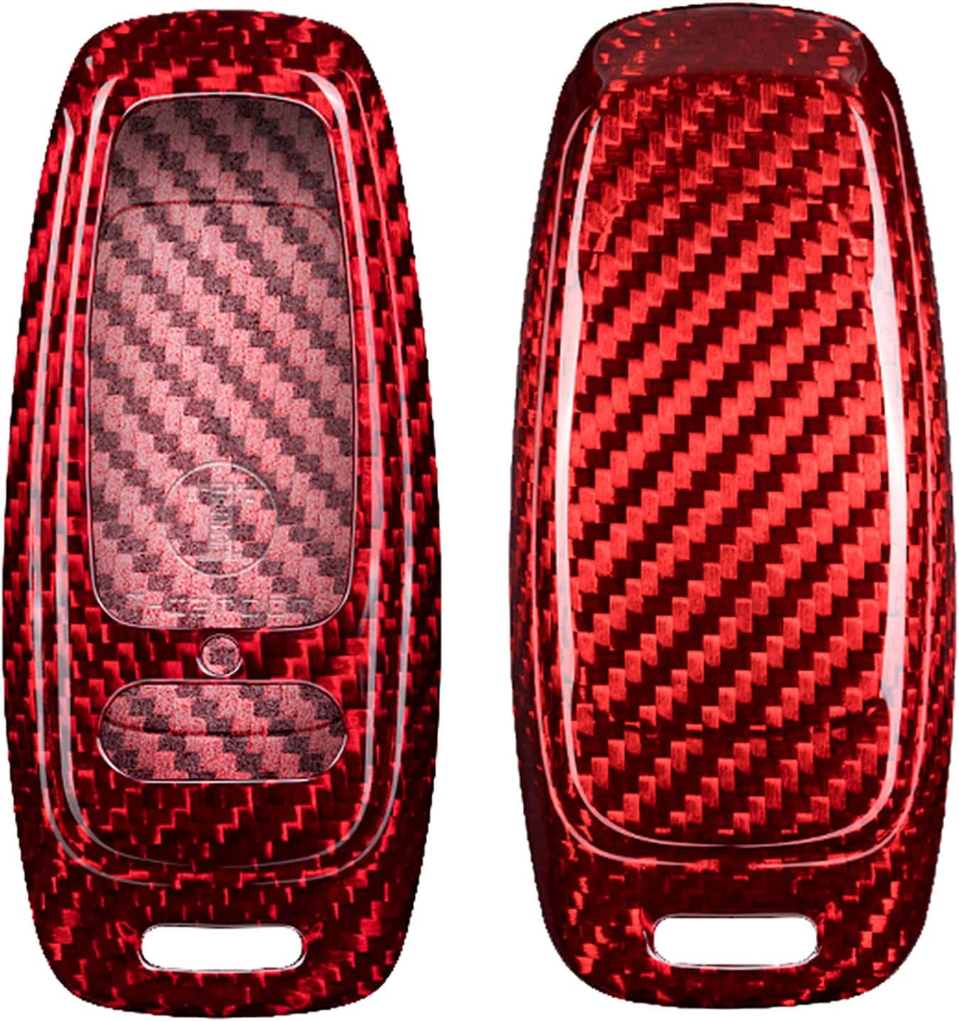 Genuine Carbon Fiber Key Fob Cover for Audi A3 A6 A7 A8 A8L E-Tron Q7 Q8 RS6 RS7 S3 S6 S7 SQ7 SQ8 2018-2022 Smart Car Remote Key Fob Case for Men Women - Red